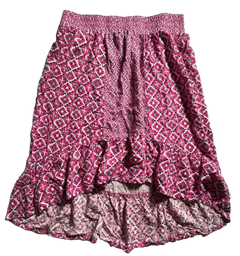 Crazy 8 Girls XL 14 Pink Geometric High Low Ruffle Skirt NWT Elastic Waist